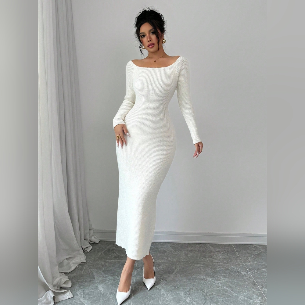 Women's Off Shoulder Bowknot Sweater Dress, Elegant Design For Autumn/Winter - Picture 3 of 7